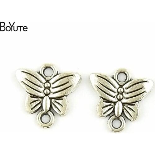 BoYuTe (100 Pieces/Lot) 14*14MM Antique Bronze Silver Plated Metal Connector For Jewelry Making Diy Accessories Pendant charms