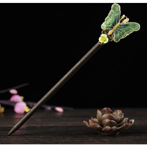 Embroidered butterfly Classical Coiled Hair accessory, National Style hell flower wooden Pin No.4043