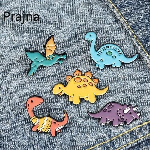 Dinosaur Enamel Pins Custom Adventure Brooches Bag Clothes Lapel Pin Cartoon Badges Wild Animals Jewelry Gift for Kids Friends