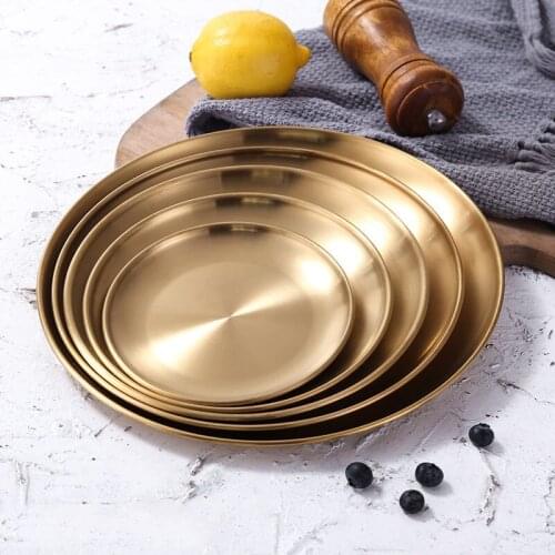 European Style Dinner Plates Gold Dining Plate Serving Dishes Round Plate Cake Tray Western Steak Round Tray Kitchen Plates