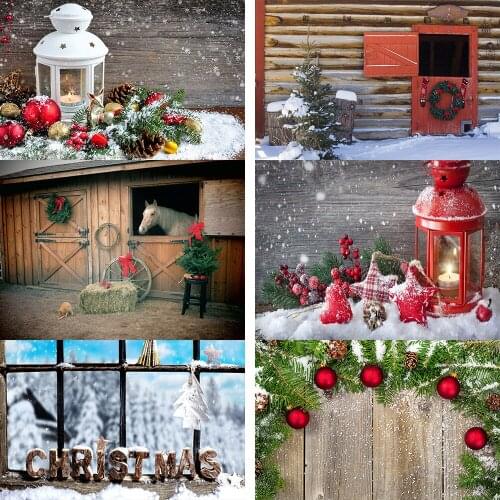 Christmas Decoration Wood Board Rustic Background Photo Studio Snow Light Gift Star Bell Vinyl Photography Photocall 7x5ft