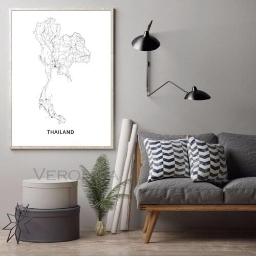 Thailand Map Canvas Poster Black White Wall Art Picture Prints Thailand Country Road Maps Modern Decoration Painting Home Decor
