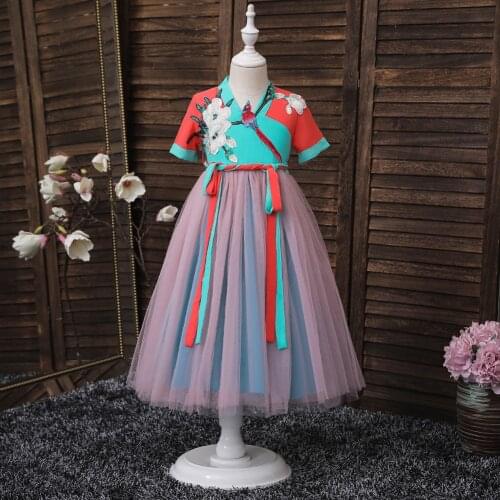 2021 Summer New Childrens Ancient Customs Dress Host Dress Princess Dress Girls' Lace Princess Puffy Dress 2-10Years