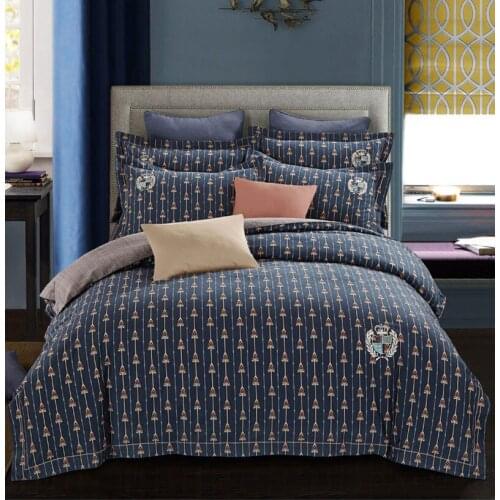 New Blue 100% Cotton Sanding Stripes Plaid Printed Bedding Set boys adults Bed Sheet set Duvet Cover Pillowcase Queen King 4pcs