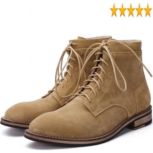 Cow 2021 Leather New Genuine Suede Autumn Winter Fleece Warm Round Toe Lace Up Work Shoes High Quality Footwear