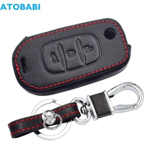 Leather Car Key Case 3 Buttons Folding Remote Control Fobs Shell Protector Cover For Renault Dacia Duster Sandero Symbol Twingo