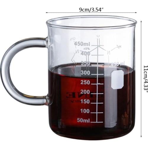 Caffeine Beaker Mug Graduated Beaker Mug with Handle Borosilicate Glass Multi-Function Food Grade Measuring Cup