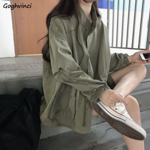 Jackets Womens Harajuku Solid Vintage Pockets Zipper Spring Autumn Students Ins Oversize Leisure Female Tops Outwear Cargo Style
