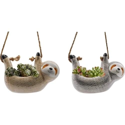 Cute Lazy Hanging Flower Pots, Ceramic Flower Pots for Indoor and Outdoor Decoration of Succulents, Cacti