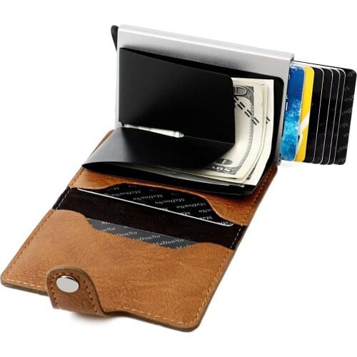 Rfid Men Leather Credit Card Holders Business ID Card Case Male Coin Purse Automatic Blocking Aluminium Bank Card Wallets