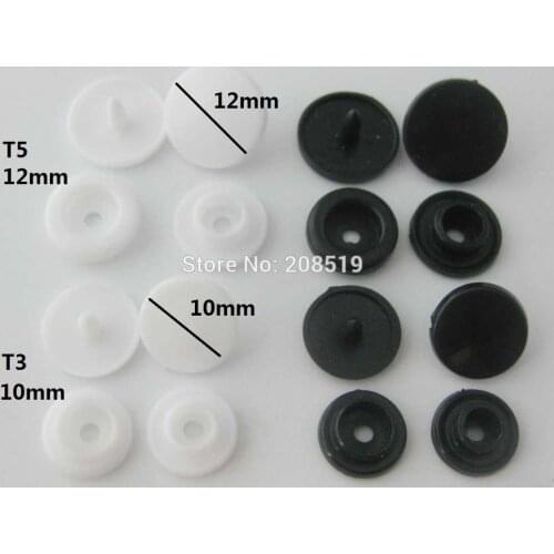 NBNLWA 100sets plastic snap buttons 10mm/12mm T3/T5 white/black bag buttons
