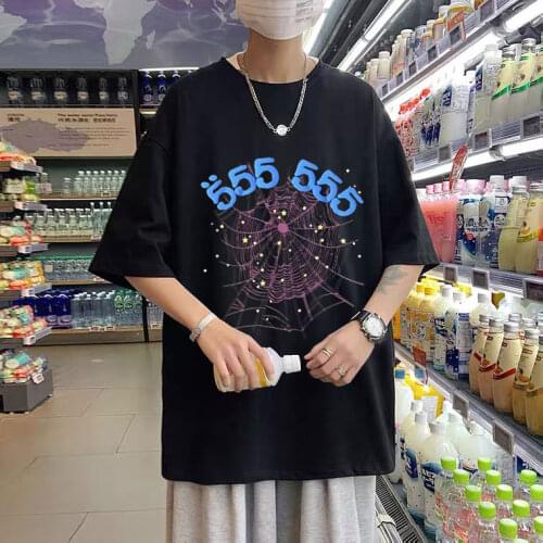 2021 New Printing Sp5der 555555 Angel Number T Shirt Men Women High Quality Spider Web Pattern T-shirt Super Cool Hip Hop Tees