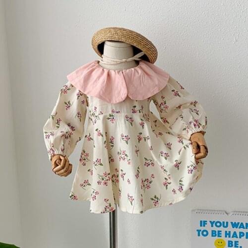 Girls Dress New Spring Autumn Fashion Kid Floral Princess Dress Children Sweet Ruched Clothes Lovely Flowers Dresses Outfit 1-6Y
