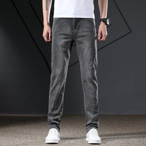 New Jeans Men Fashion Brand Gray Jeans Business Casual Elastic Force Slim Fit Denim Pants Stretch Jeans Plus Size Men Trousers