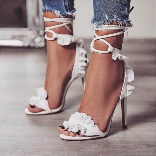 Plus Size 43 Sexy High Heels New Women Shoes Women Pumps Summer Women Sandals Lace Up Women Heels Stiletto Ladies Shoes White