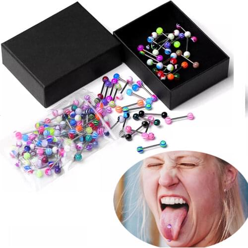 10/20/30Pcs Stainless Steel Tongue Piercing Ring Mix Tongue Barbell Lot Ear Nipple Piercing Ring Fashion Pircing Lengua Lote
