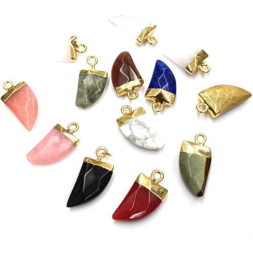 Natural Stone Pendant Necklace Accessories Knife Shape Faceted Agate Crystal Stone Charms for Jewelry Making Bracelet Earrings