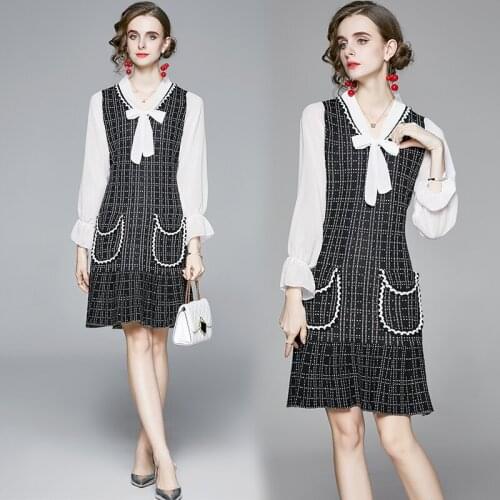 ZUOMAN Women Autumn Vintage Knitted Dress Festa High Quality Office Cocktail Party Robe Femme Bow Designer Trumpet Vestidos