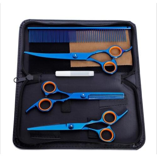 Professional 7 Inch Color Pet Scissors Dog Grooming Comb Grooming Hair Stainless Steel Pet Cat and Dog Haircut Tool 4 Sets
