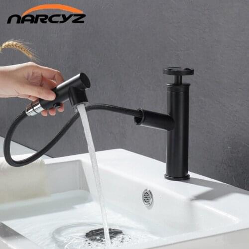 Basin Faucets Industrial Style Matte Black Pull out Brass Crane Bathroom Faucets Hot and Cold Water Mixer Tap torneira B618