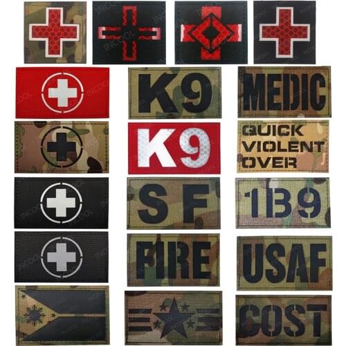 Reflective IR Infrared TACP MP MEDIC K9 Patch Tactical Military Patches Combat Emblem Biker Medical Combat Rescue Badges