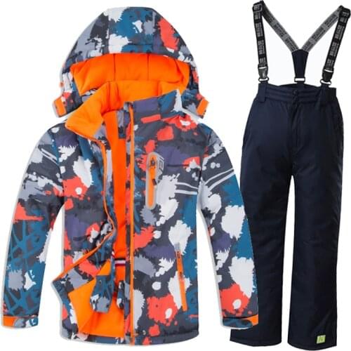 Waterproof Windproof Boys Ski Suit Ski Jacket and Pants Children Snowboarding Set Snowbaord Jacket and Trousers Kids Ski Suit