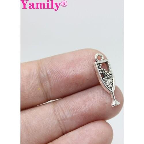 Yamily 50pcs/7*20mm Red wine cup charm Antique silver tone wine bottle Charms Pendant DIY Jewelry Making