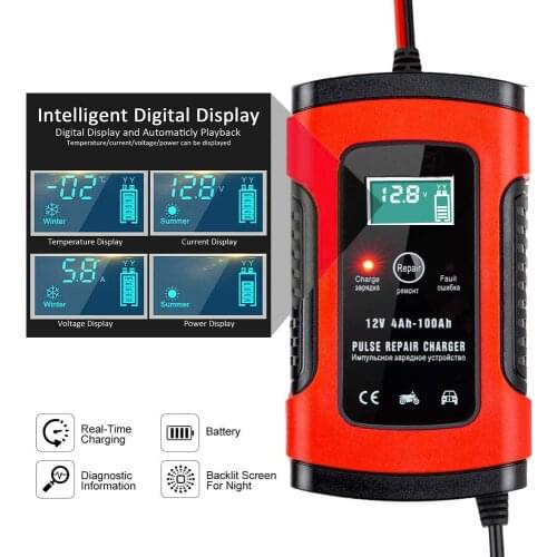 FOXSUR 12 6V FullyAutomaticintelligenceCar& MotorcycleBattery Charger,EFB AGM GEL Pulse Repair Battery Charger with LCD Display
