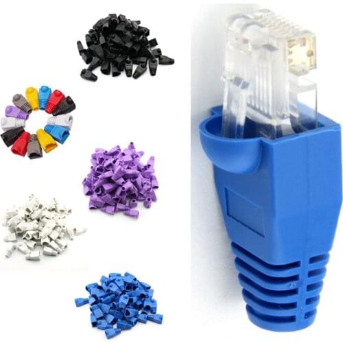 Besegad 100Pcs CAT5E CAT6 RJ45 RJ 45 8P8C 8P 8C 8 P C Ethernet Network Cable Connector Plug Strain Relief Network Boot Cover