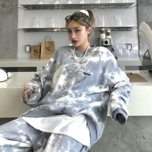 Women Sports suit womens tie-dye sweatshirt mid-length loose slimming tops 2020 autumn and winter trousers two-piece set