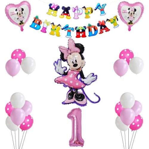 1set Mickey Minnie Mouse Foil Balloon Number Latex Balloons Baby 1 2 3 4 5 6 7 8 9st Birthday Party Decoration Kids Toy Globos