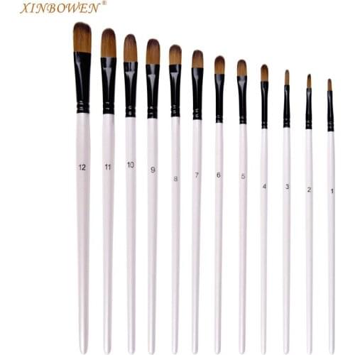 12 Pearl White Rod Two-color Nylon Hair Oil Paintbrush Watercolor Brush Set