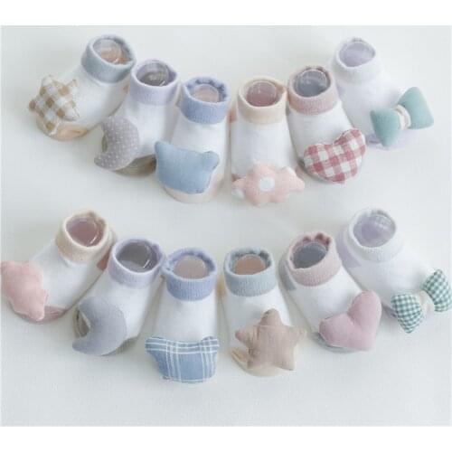 2 Pairs/lot Baby Socks Infant Boys Girls Newborns Stereo Doll Socks Non-slip Kids Soft Cotton Cloth Cute Socks for 0M-12M
