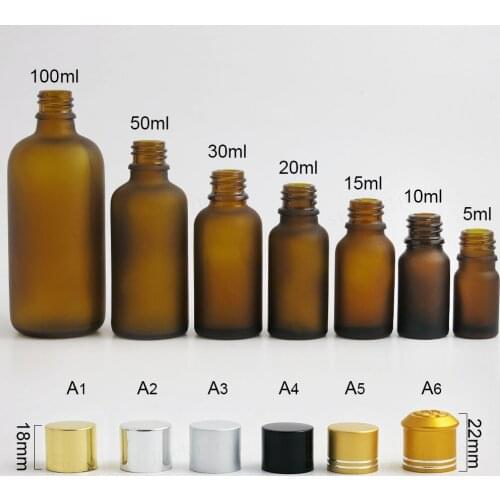 200 x 100m 50ml 30ml20ml15ml 10ml 5ml Frost Amber Boston Round Essential Oil Bottles Containers with Dropper Aluminum lids