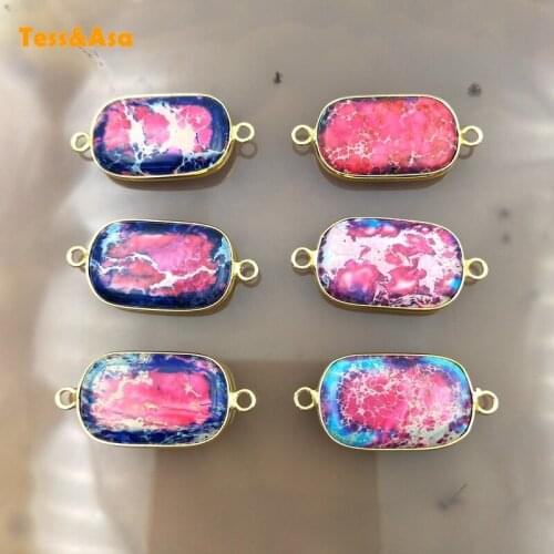 3pcs Natural Exquisite Stone Exquisite Stone Oval Pendants Gold Diplopore Connector Charm Woman Jewelry Necklace Bracelet DIY