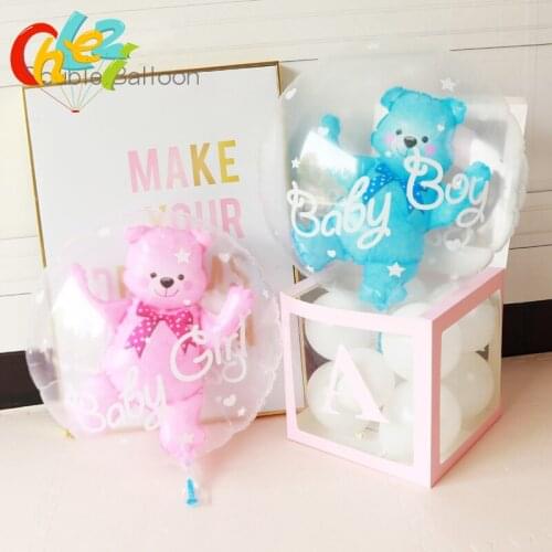 4D Transparent Bubble Bear Balloons Boy Girl Blue Pink Foil Helium Balloon Wedding Birthday Party Decorations Kids Baby Shower
