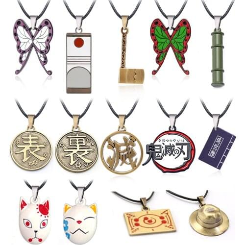 Anime Demon Slayer Kimetsu No Yaiba Necklace Fox Mask Enamel Butterfly Kamado Tanjirou Nezuko Necklaces Women Pendant collares