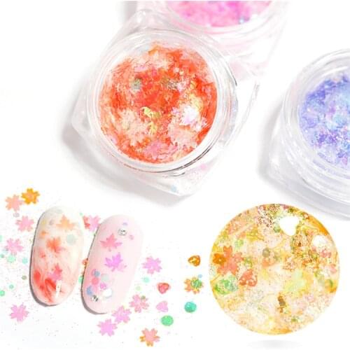 Nail Art Glitter Sequins Flakes Maple Leaf Heart-shaped Star Butterfly Powder DIY Manicure Decor Tips 6 Colors Decoration Tools