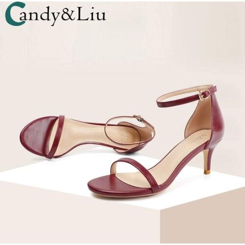 Burgundy sexy high heels womens 2021 summer new simple and versatile 6cm herringbone with thin heels medium HEELS SANDALS