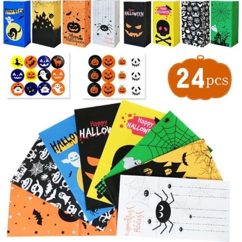 Halloween Element Advent Calendar Paper Candy Bags 24 Days Pumpkin Ghost Skeleton Spider Candy Bags with Stickers Handmade T84F