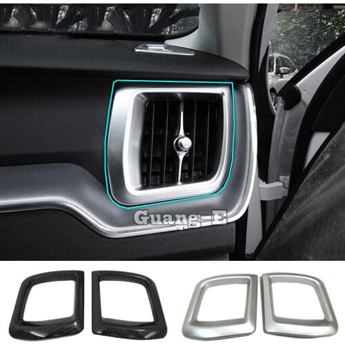 For Volvo XC60 2018 2019 2020 2021 Car Body Inner Garnish ABS Chrome/Carbon Fibre Front Air Conditioning Outlet Vent Frame 2pcs