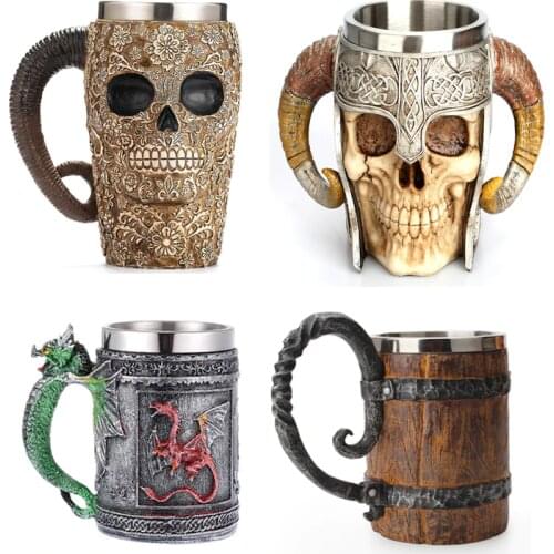Skull-shaped Household Beer Mug Broken-Resistant Halloween 3D Vintage Resin Coffee Tea Cup Retro Drinkware Festival Gifts