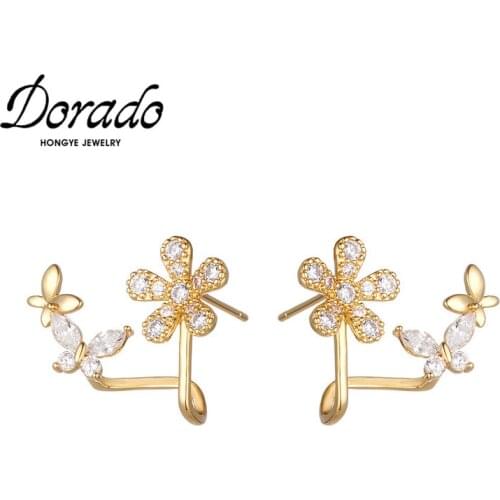 Dorado New Trendy Irregular Crystal Butterfly Flower Stud Earrings For Women Metal Accessories Party Brincos Jewelry Christmas