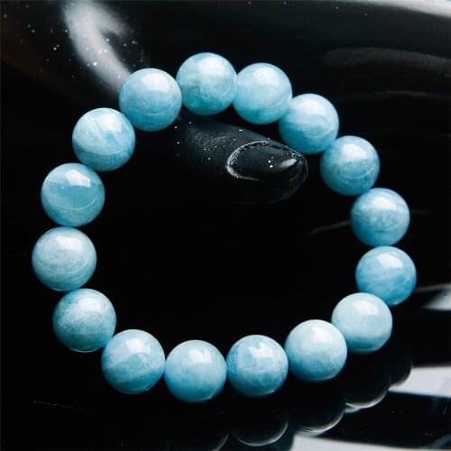 Precious Blue Natural Aqua marine Bracelets Women Femme 13mm Big Stretch Crystal Round Bead Natural Stone Bracelet