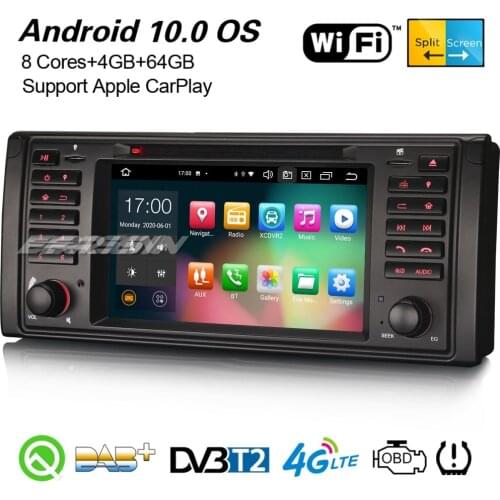Erisin 8139 8-Core Android 10.0 CarPlay DAB+ Car Stereo Navi WiFi DVB-T2 Bluetooth OBD2 Canbus DSP GPS For BMW 5er E39 M5 X5 E53