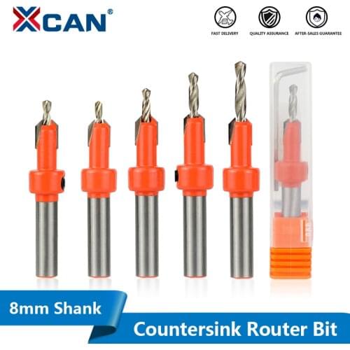 XCAN Countersink Router Bit Wood Router Bit HSS Drilling 8mm Shank For Wood Milling Cutter Tools Woodworking Hole Drill Bit