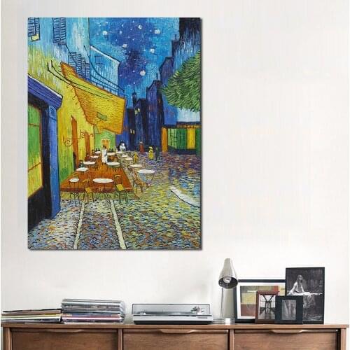 JQHYART Canvas Art Wall Pictures For Living Room Vincent Van Gogh Cafe Terrace At ight Modern Painting Home Decor Printed