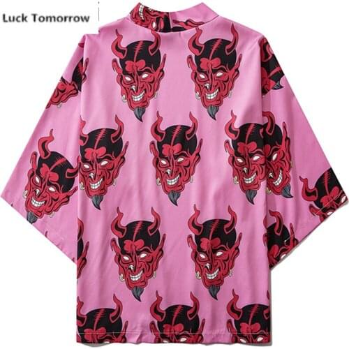 Japanese Demon Print Women Harajuku Cardigan Kimono Summer Loose Shirt Tops Casual Man Kimonos Coat Yukata Robe