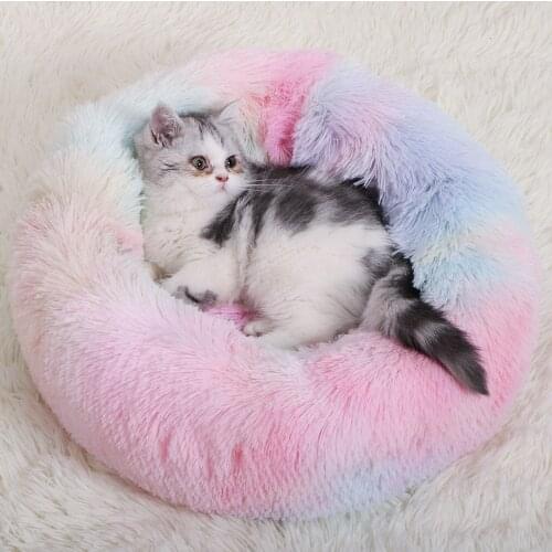 Round Plush Donut Dog Bed Cat Cushion Pet Soft Sleeping Anti-stress Sofa Cushion Bed For Small Medium Dog Kitten Nest House