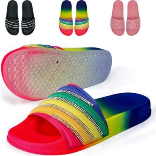 Summer Fashoin Iridescece Slides Womens Outside Casual Slippers Wholesale Shining Rhinestone Shoes
